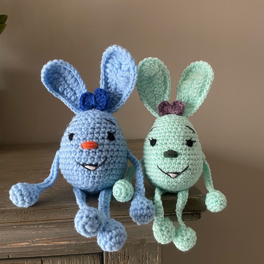 Handcrafted Blue and Green Crochet Bunny Decor